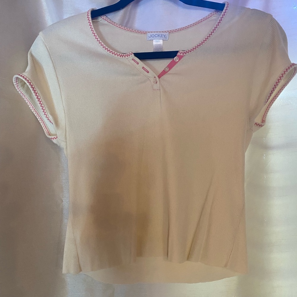 Yellow & Pink Cropped Button Tee
